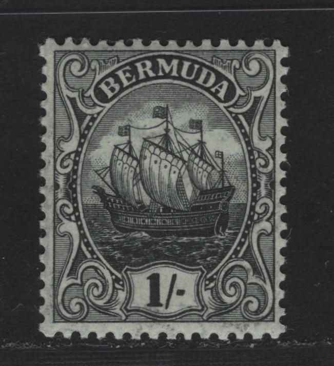 Lot 43 Bermuda SG#51a 1/- Jet Black on Olive Caravel, 1910-1925 Caravel Definitive Issue, A VFOG Single, Multiple Crown CA Wmk