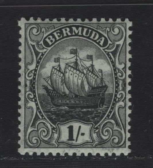 Lot 43 Bermuda SG#51a 1/- Jet Black on Olive Caravel, 1910-1925 Caravel Definitive Issue, A VFOG Single, Multiple Crown CA Wmk