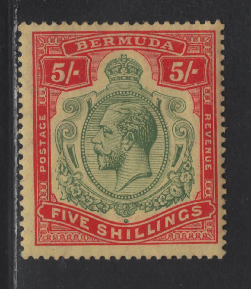 Lot 49 Bermuda SG#53 5/- Deep Green & Deep Red on Yellow King George V, 1918-1922 KGV Issue, A FNH Single