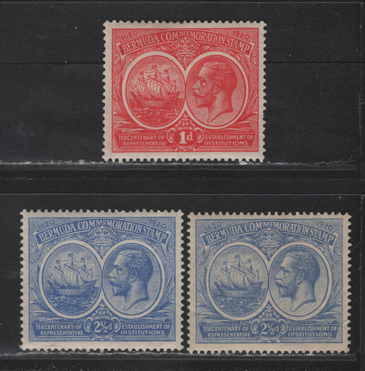 Lot 58 Bermuda SG#65-66 1d - 2.5d Carmine - Bright Blue King George V & Caravel, 1920-1921 Tercentenary of Representative Institutions Issue, 2 VFOG Singles