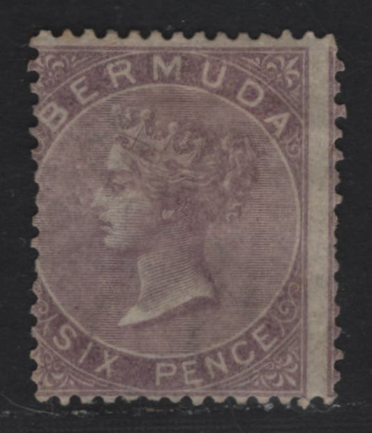Lot 6 Bermuda SG#6 6d Dull Purple, 1865-1903 Queen Victoria Keyplates Issue, Wmk Crown CC, A VGUN Single Perf 14