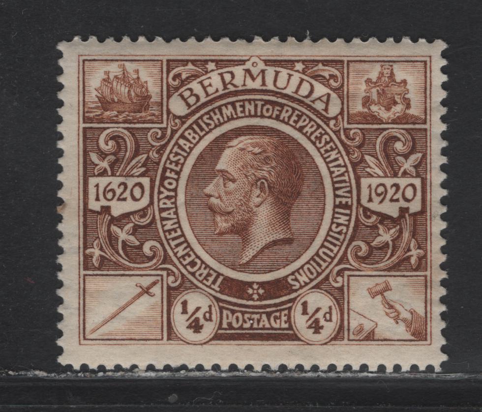 Lot 63 Bermuda (C) SG#74 1/4d - 1/2d Brown Representative Institutions, 1921 Tercentenary of Representative Institutions Issue, A VFNH Single, Multiple Crown CA Wmk