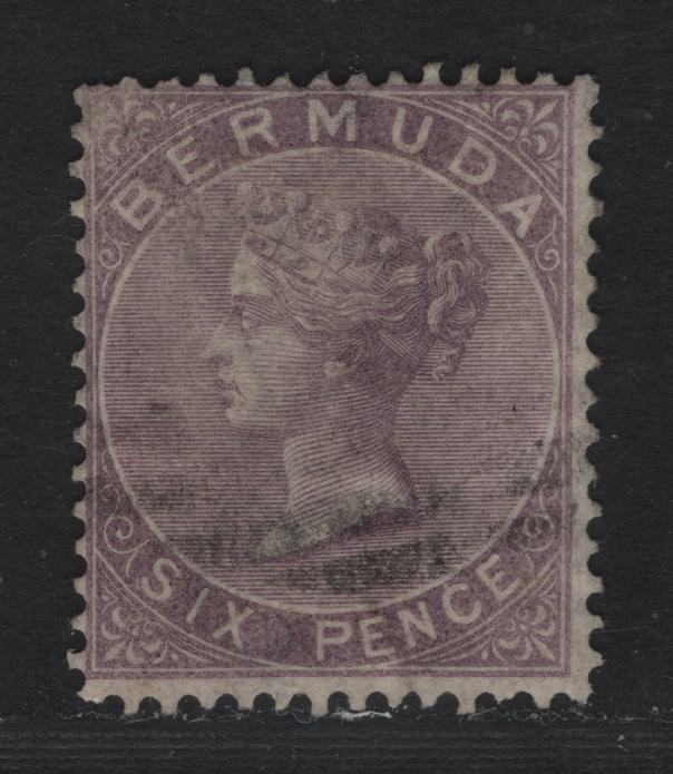 Lot 7 Bermuda SG#6 6d Purple, 1865-1903 Queen Victoria Keyplates Issue, Wmk Crown CC, A VG Used Single Perf 14