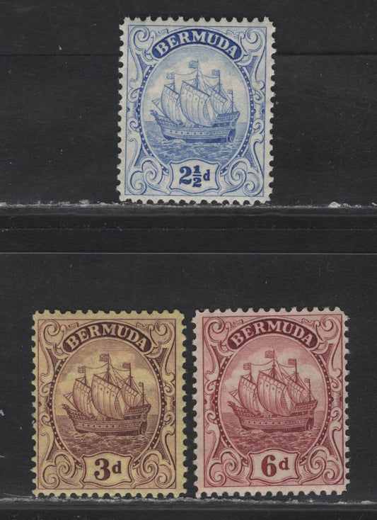 Lot 72 Bermuda SG#82, 84, 86 2.5d - 6d Ultramarine - Claret Caravel, 1922-1934 Caravel Definitive Issue, 3 F/VFNH Singles, 3d Is Comb Perf, Others Are Line Perf