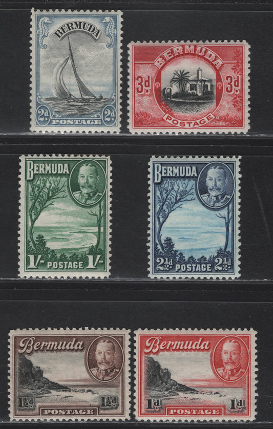 Lot 88 Bermuda SG#99-103, 105 1d - 1/- Black & Scarlet - Green King George V, 1936 KGV Pictorial Issue, 6 F/VFNH Singles