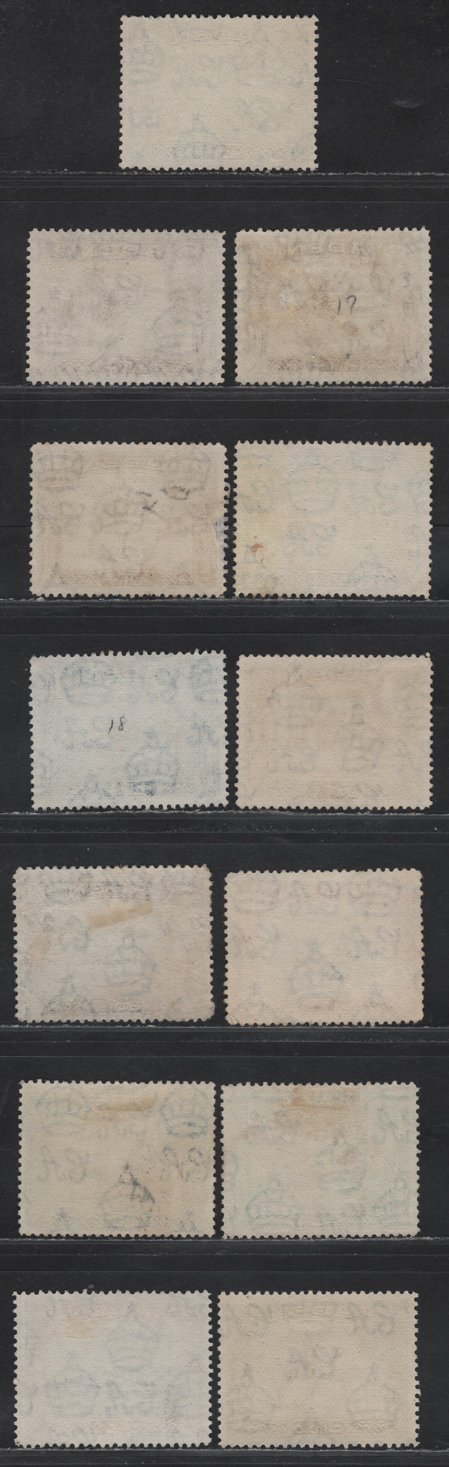 Lot 117 Aden (C) SG#16-18, 20, 22, 23a, 25, 26, 24 1/2a - 5r Green - Red Brown & Olive Green , 1938-1948 KGVI Pictorial Issue, 13 Fine/Very Fine Used Singles, 1944-1945 Printings On Slightly Thinner, Translucent Paper With Clear Wmk