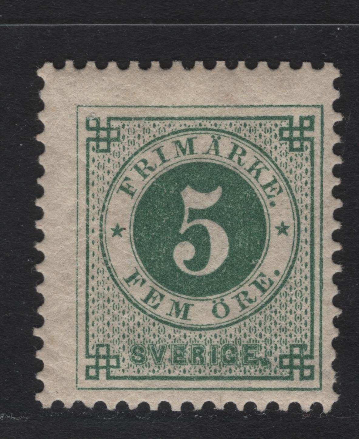 Lot 12 Sweden SC#30 5o Dark Green Numeral, 1877-1879 Numeral Issue, A FOG Single, Perf 13