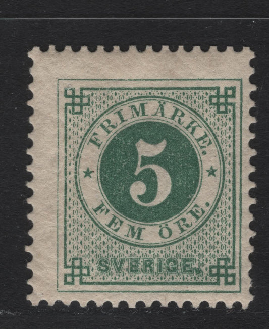 Lot 12 Sweden SC#30 5o Dark Green Numeral, 1877-1879 Numeral Issue, A FOG Single, Perf 13