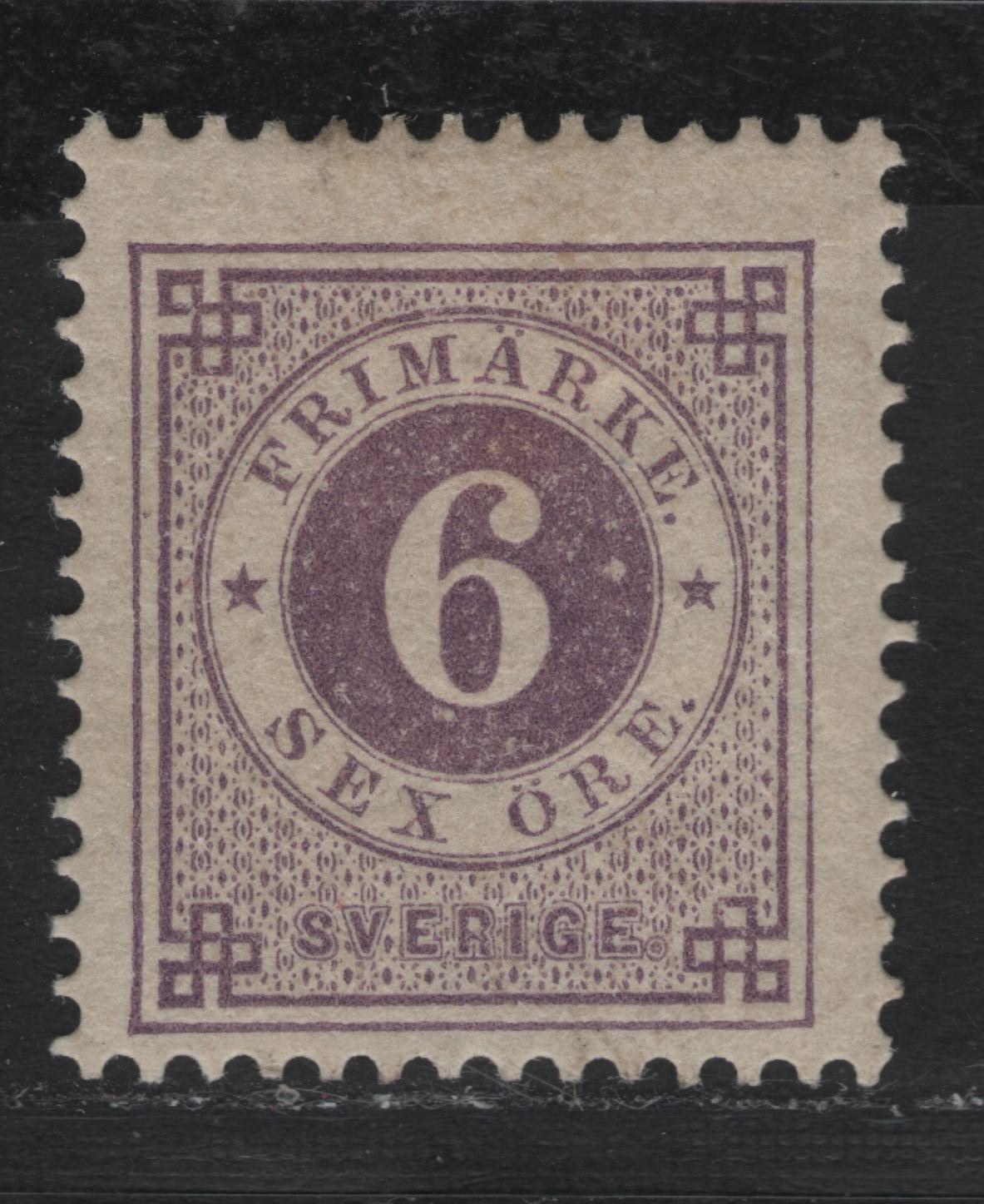 Lot 13 Sweden SC#31 (Facit #31b) 6o Reddish Lilac Numeral, 1877-1879 Numeral Issue, A FOG Single, Perf 13, Scott's Listed Shade Is Actually The Soft Paper Of 1884-1886, The Hard Paper Printings Are Scarcer And Worth More.