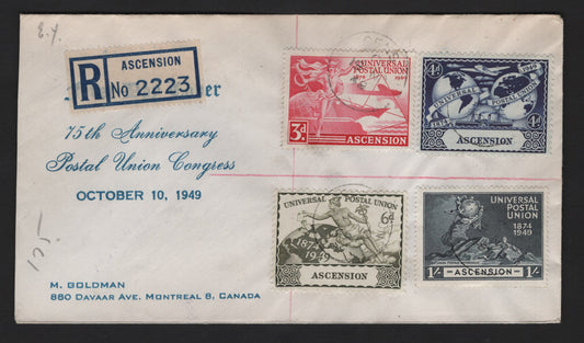 Lot 142 Ascension (C) SG#52-55 3d- 1/- Carmine - Blue Black , 1949 UPU Issue, A Very Fine Used Cover, Franked With A Complete Set