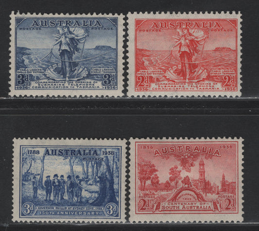 Lot 169 Australia (C) SG#159-161, 194 2d - 3d Scarlet - Bright Blue , 1936-1937 Opening of Submarine Telephone Link - 150th Anniv of NSW Issues, 4 FOG Singles