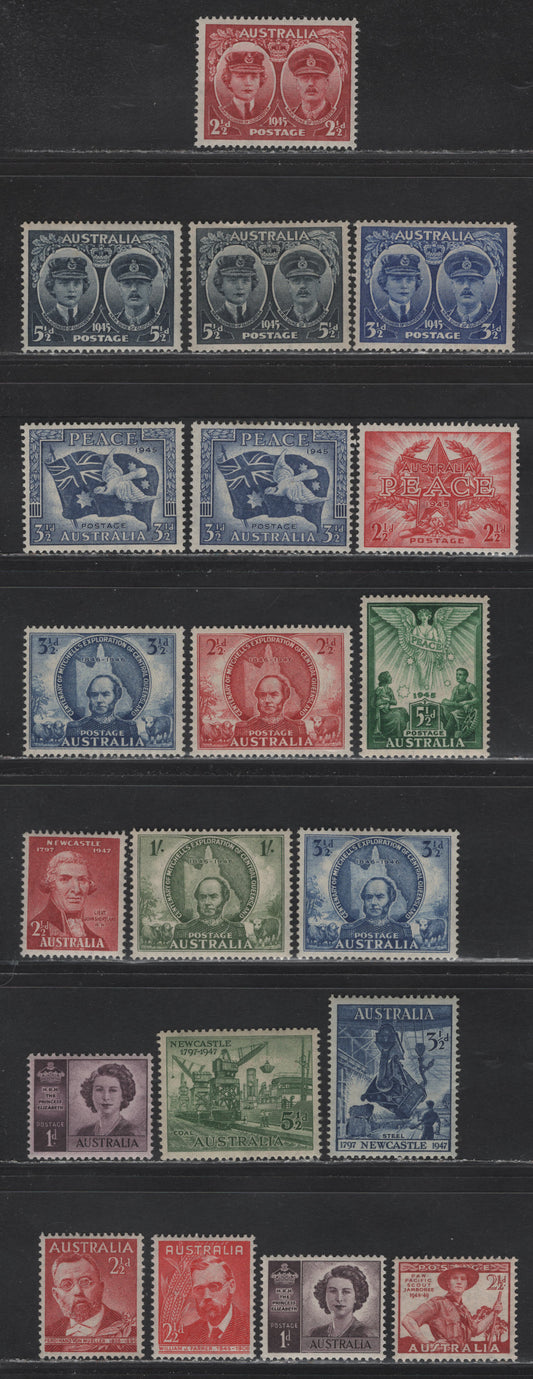 Lot 181 Australia SG#209-211, 213-222a, 225-227 2.5d Lake , 1945-1948 Duke & Duchess Of Gloucester - Pan-Pacific Scout Jamboree Issues, 20 VFOG Singles, Completed Sets, Selected For Centering, With Some Additional Shades.