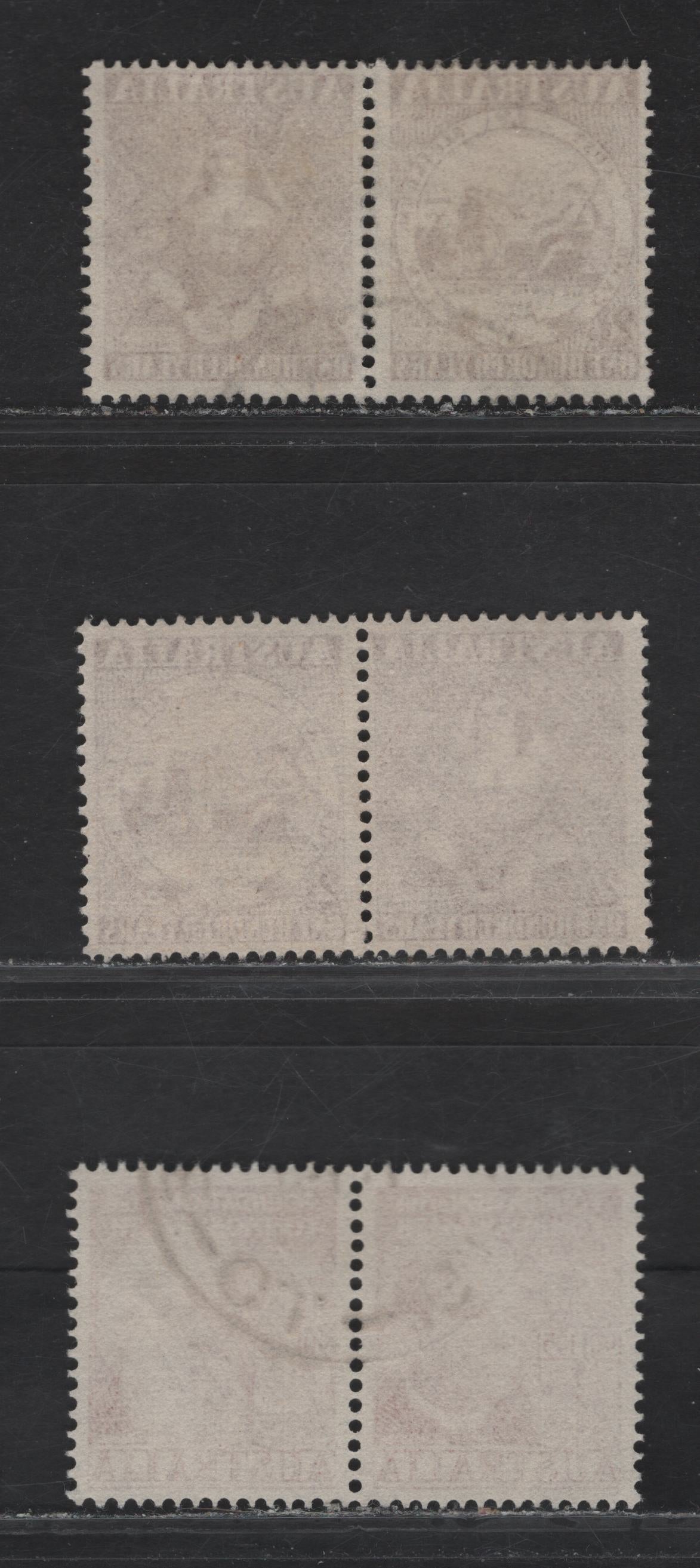 Lot 183 Australia (C) SG#239a, 241a 2.5d - 3d Maroon - Lake , 1950-1951 Victoria Stamp Centenary - 50th Anniv of Federation Issues, 3 Very Fine Used Se-Tenant Pairs, Two Shades Of The Stamp Centenary Issue