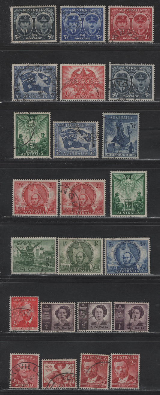 Lot 184 Australia SG#209-211, 213-222a, 225-227 2.5d Lake , 1945-1948 Duke & Duchess Of Gloucester - Pan-Pacific Scout Jamboree Issues, 23 Fine/Very Fine Used Singles, Complete Sets With Shade Varieties Selected  For Centering & Non-Machine Cancels