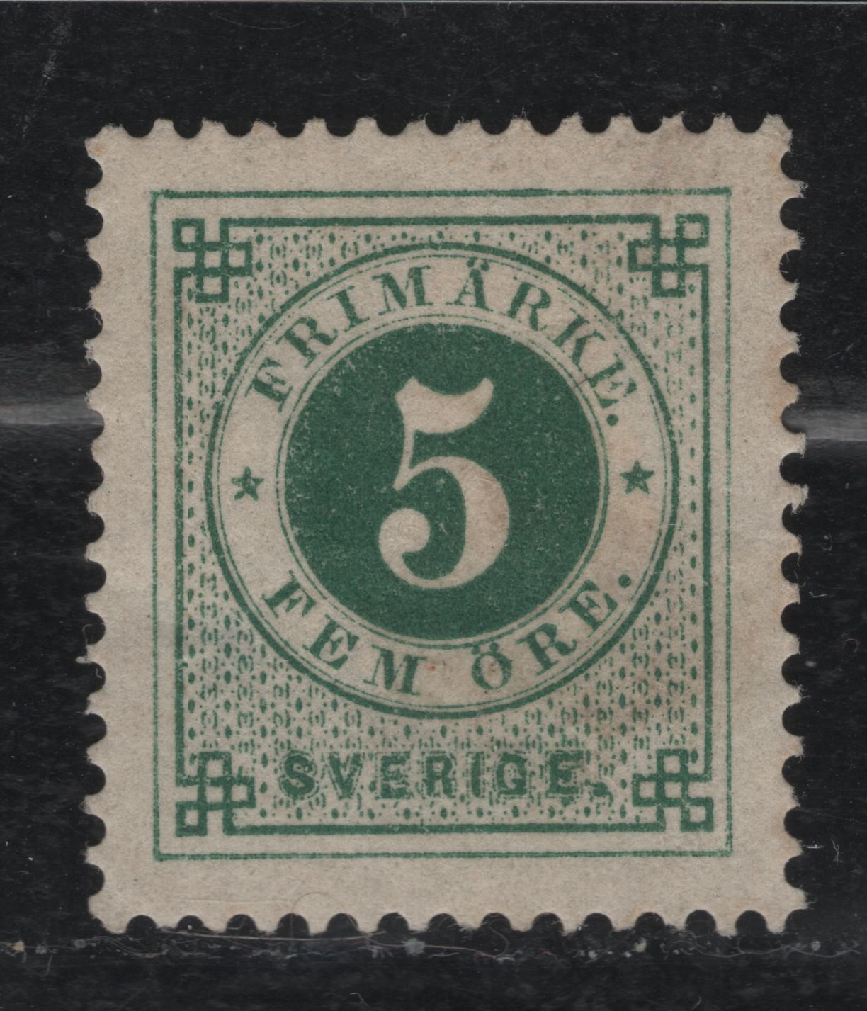 Lot 19 Sweden SC#43 (Facit #43b) 5o Dark Green King Oscar II, 1886-1891 Numeral Issue, A FOG Single, Distinct Print, Small Hinge Thin