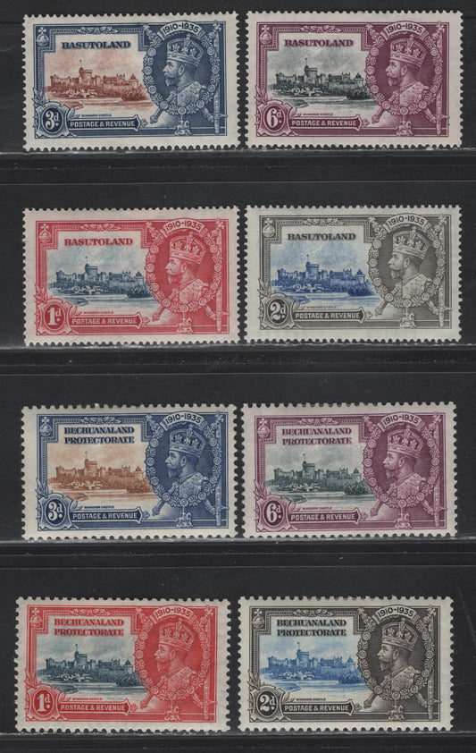 Lot 207 Basutoland & Bechuanaland (C) SG#11-14, 111-114 1d - 6d Deep Blue & Carmine - Slate & Purple , 1935 Silver Jubilee Issue, 8 VFOG Singles