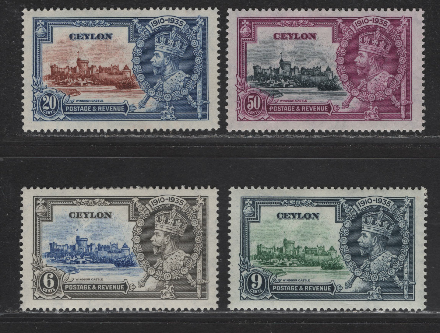 Lot 208 Ceylon (C) SG#379-382 6c - 50c Ultramarine & Gray - Slate & Purple , 1935 Silver Jubilee Issue, 4 VFOG Singles