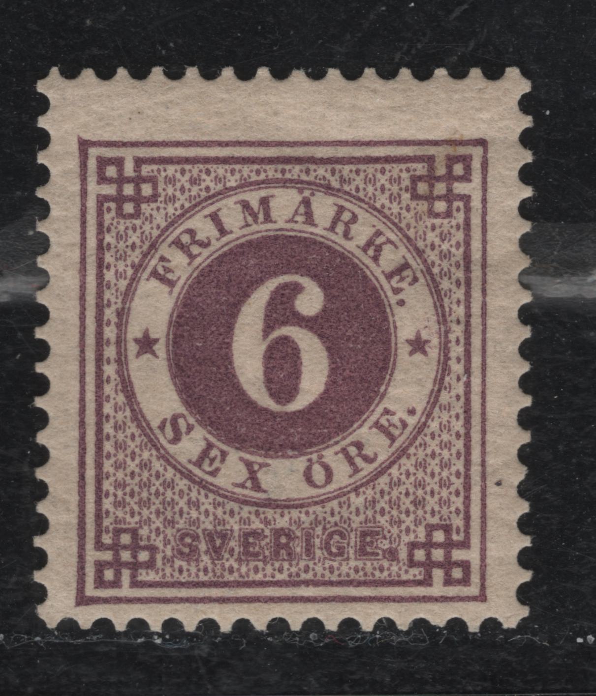 Lot 21 Sweden SC#44 6o Red Lilac Numeral, 1886-1891 Numeral Issue, A FOG Single, Blue Posthorn On Back