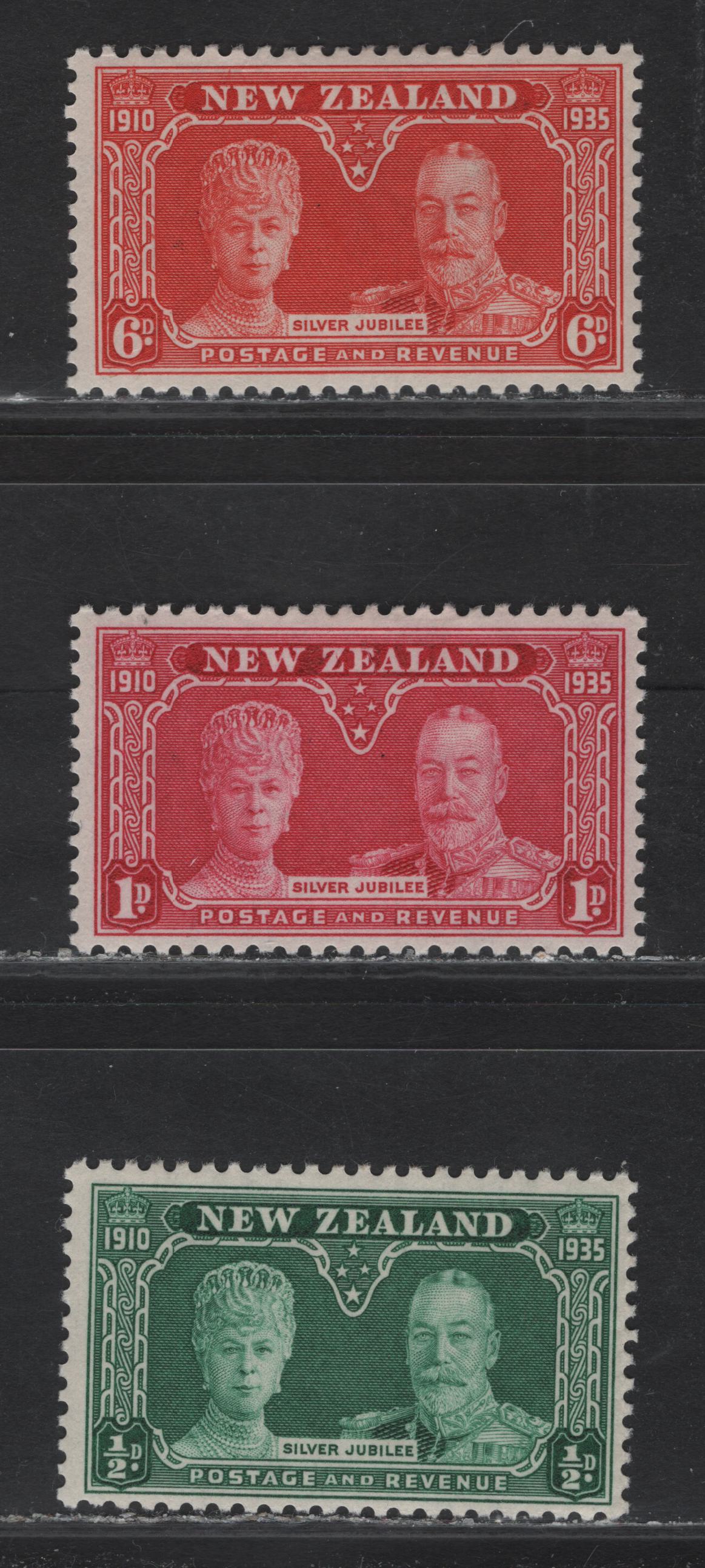 Lot 225 New Zealand (C)SG#573-575 1/2d - 6d Green - Red Orange , 1935 Silver Jubilee Issue, 3 VFOG Singles