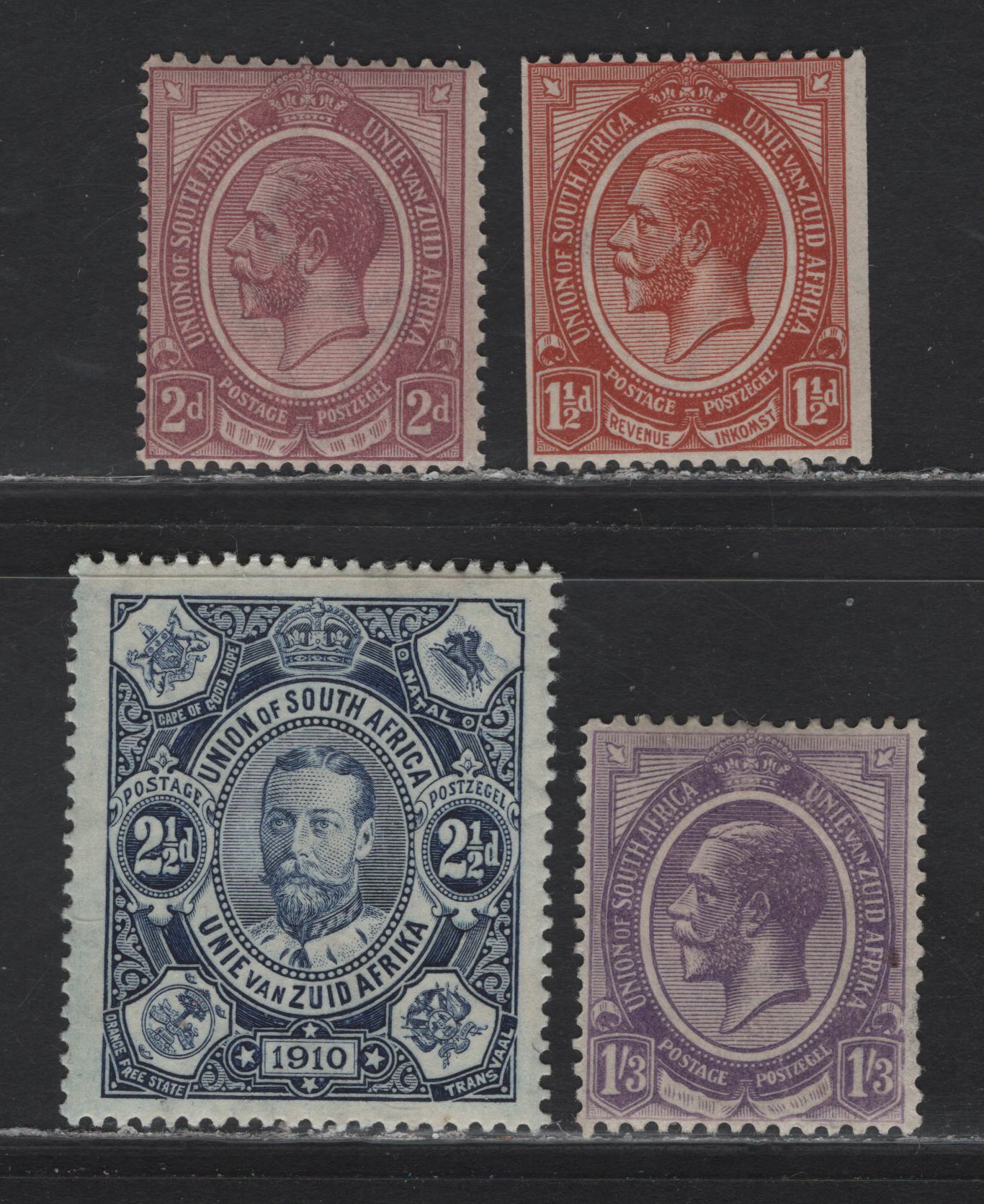Lot 227 South Africa (C) SG#1, 6, 13, 20 2.5d - 1.5d Deep Blue - Chestnut , 1910-1924 Opening of Union Parliament - KGV Profile Heads Issues, 4 F/VFOG Singles
