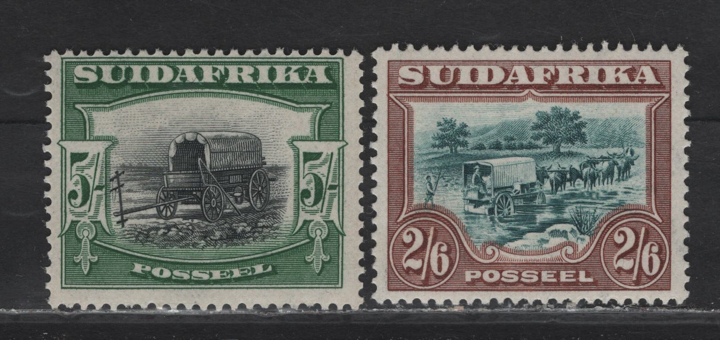 Lot 230 South Africa (C)  SG#37-38 2/6 - 5/- Green & Brown - Black & Green , 1927-1930 Engraved Pictorial Issue, 2 FOG Singles