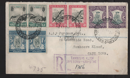Lot 124 South Africa (C)  SG#50-53 1/2d+1/2d - 3d+1.5d Black & Green - Gray Green & Blue , 1933-1936 Voortrekker Memorial Fund Issue, A Very Fine Used Cover, Franked With Complete Set