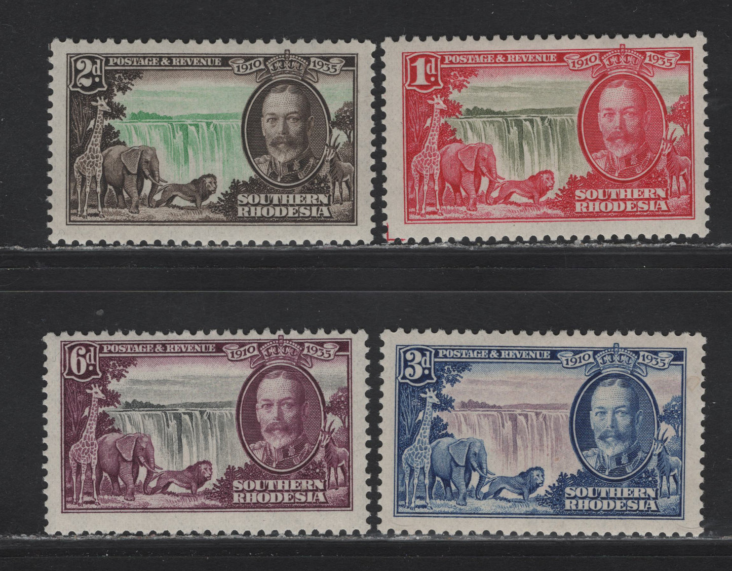 Lot 238 Southern Rhodesia (C)  SG#31-34 1d - 6d Olive & Rose Carmine - Black & Purple , 1935 Silver Jubilee Issue, 4 F/VFOG Singles