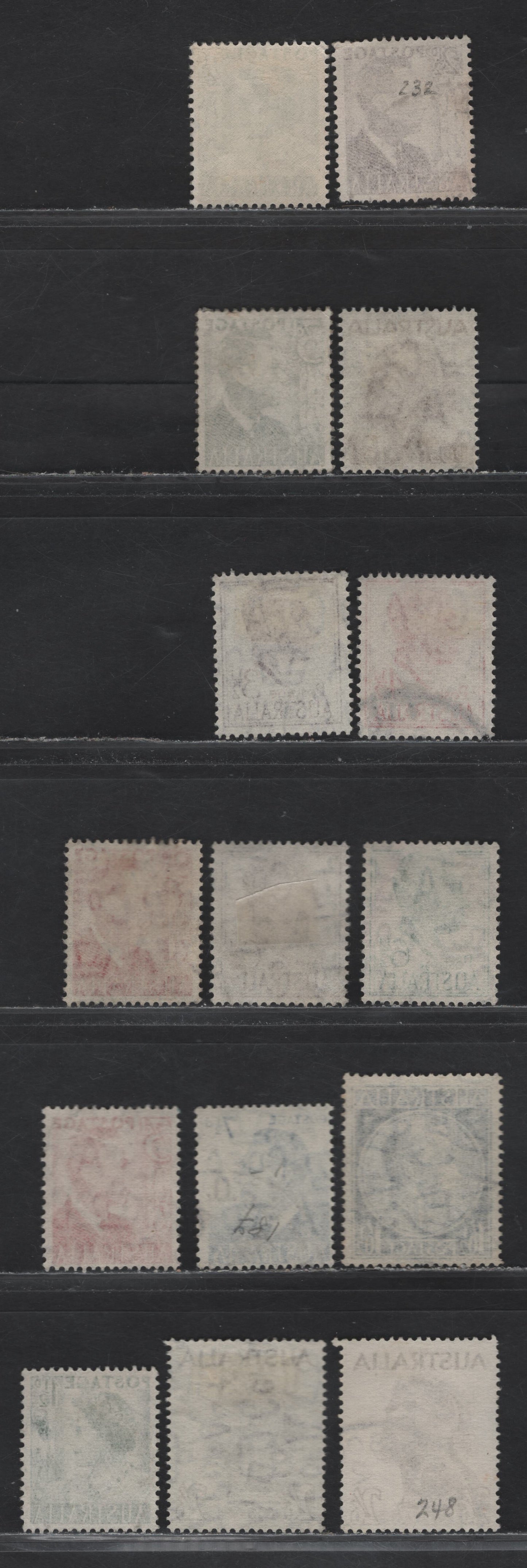 Lot 265 Australia (C) SG#234-237d, 238, 247-253b 2.5d - 2/6 Scarlet - Deep Brown , 1950-1952 King George VI & Queen Elizabeth Definitives, 15 Fine/Very Fine Used Singles, Complete Used Set, Including Watermarked & Unwatermarked 2/6