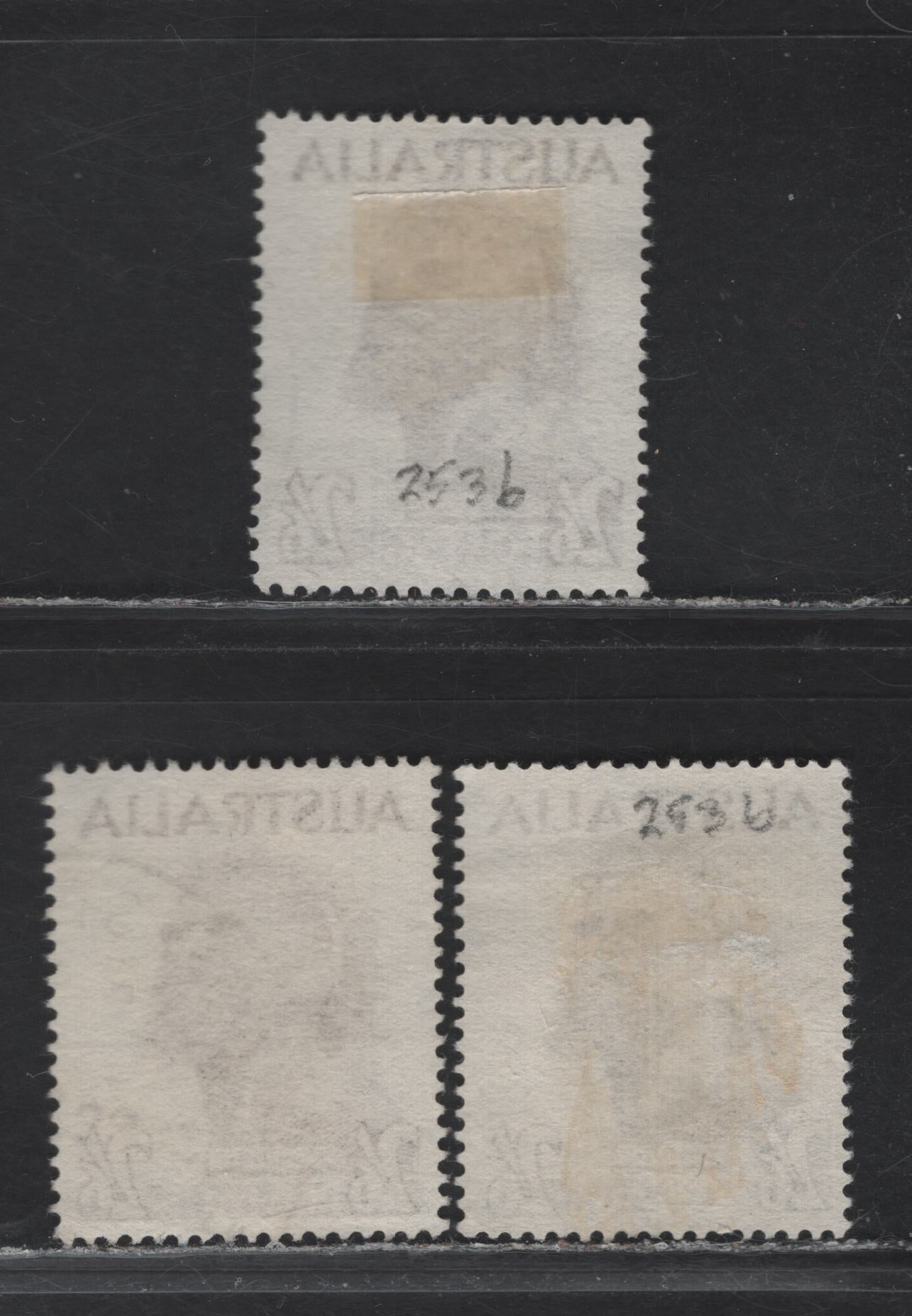 Lot 266 Australia SG#253b,ba 2/6 Deep Brown, Sepia & Blackish Brown , 1952-1965 Pictorial Issue, 3 Very Fine Used Singles, 1957 & 1965 Emergency Printings