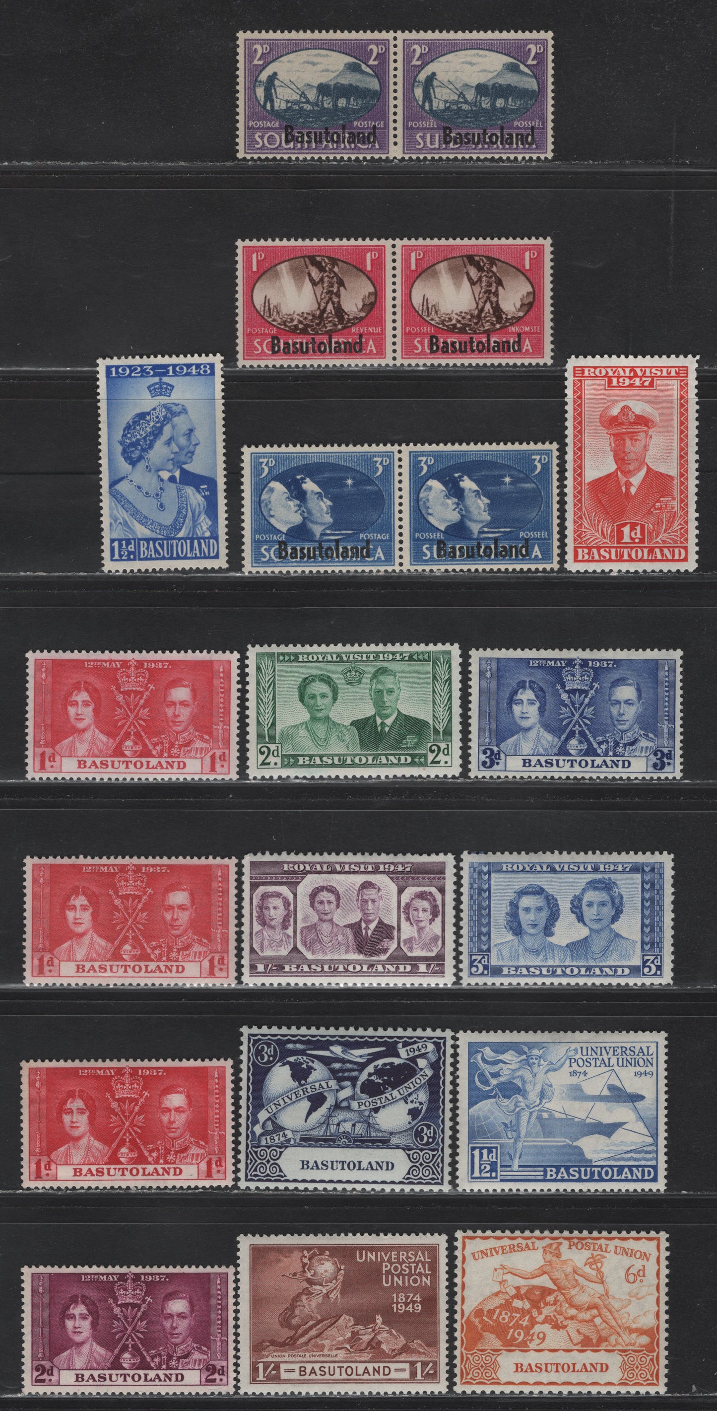 Lot 267 Basutoland (C) SG#15-17, 29-36, 38-41 1d - 1/- Scarlet - Red Brown , 1937-1949 Coronation - UPU Issues, 15 Very Fine Used Singles