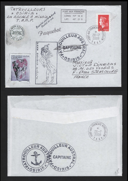 Lot 303 France (C) 2002 Osiris Paquebot Ship, A Very Fine Used Cover, Mailed To France, Via FSAT, Multiple Commemorative Cachets.