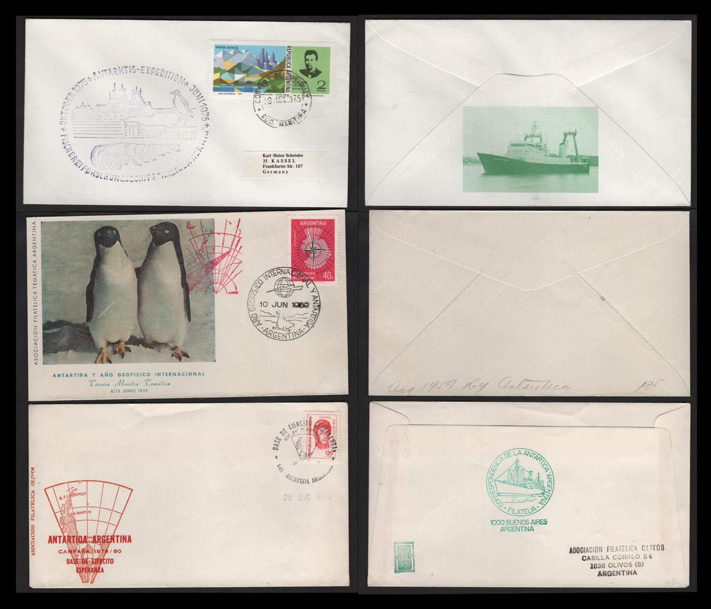 Lot 315 Argentina (C) 1959, 1975 & 1979 Commemorative Issues, 3 Very Fine Used Covers, One Is an FDC For Geophysical Year With Penguin Cachet, The Other Two Are From Different Antarctic Bases With Different Cachets