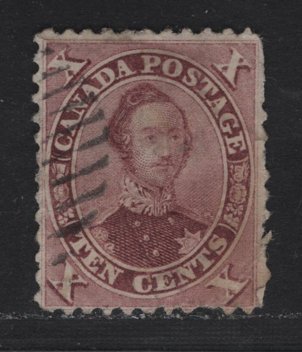 Lot 322 Canada (C)#17 10c Red Lilac HRH Prince Albert, 1859-1864 First Cents Issue, A Fair Used Single, Perf 12, Cents-A Paper, Heavy Corner Crease At LR & Several Pulled Perfs Along Right Side.