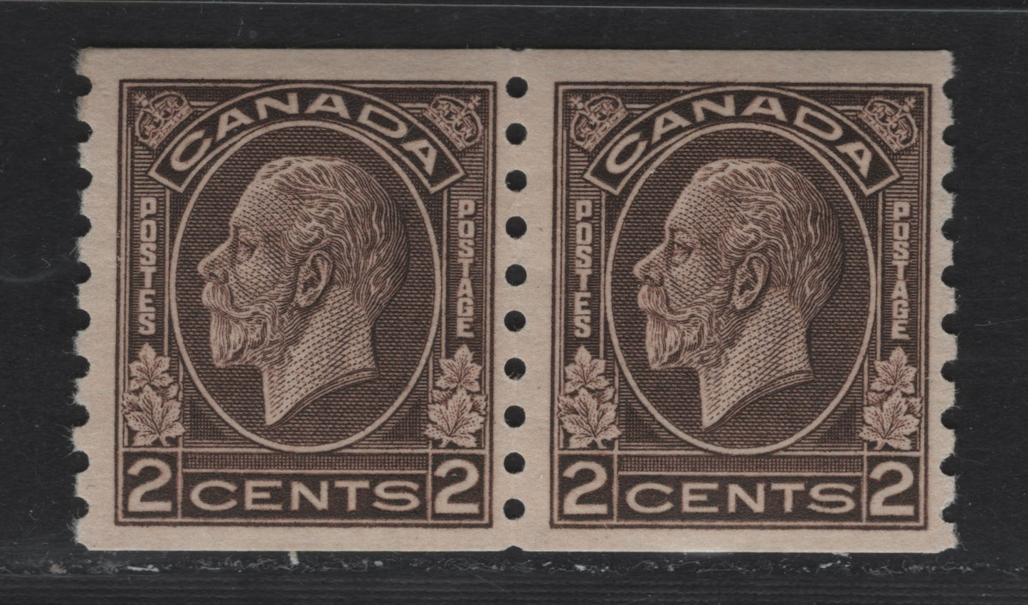 Lot 337 Canada #206 2c Dark Yellow Brown King George V, 1932-1935 Medallion Issue, A Fine NH Coil Pair On BABN-A Paper, Perf. 8.75 Vertically, 18.4 x 21.5 mm Design