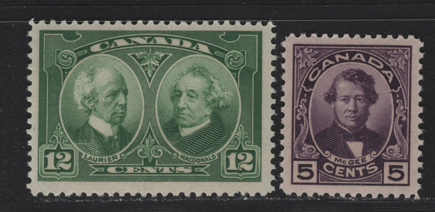 Lot 340 Canada #146-147 5c, 12c Purple & Green D'Arcy McGee, Laurier & Macdonald, 1927 Historical Issue, 2 Fine & VFNH Singles On ABN-M Paper