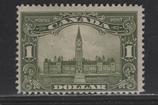 Lot 348 Canada #159 1 Olive Green Parliament Buildings, 1928-1929 Scroll Issue , A Fine OG Single On ABN-M Paper