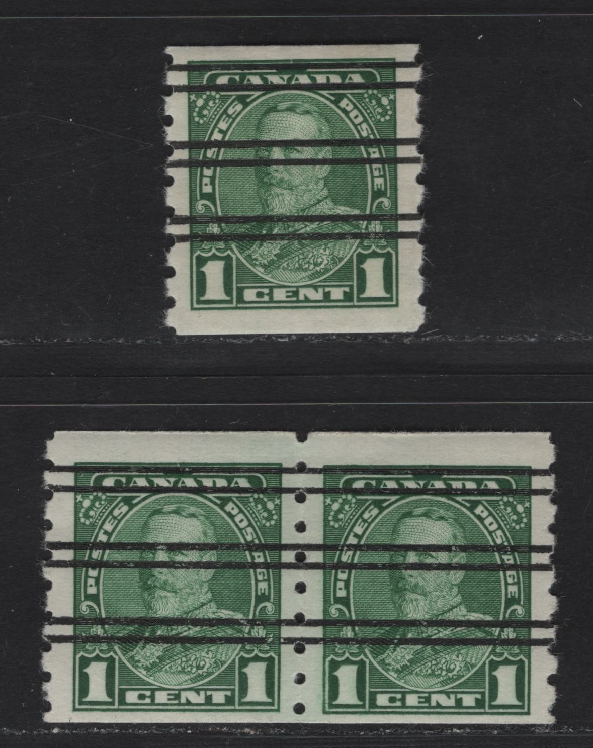 Lot 358 Canada #228xx 1c Green King George V, 1935-1937 Dated Die Issue Airmail, A Fine & VFOG Coil Pair & Single On CBN-EEEE & CBN-GGG Papers, With Style W Precancel