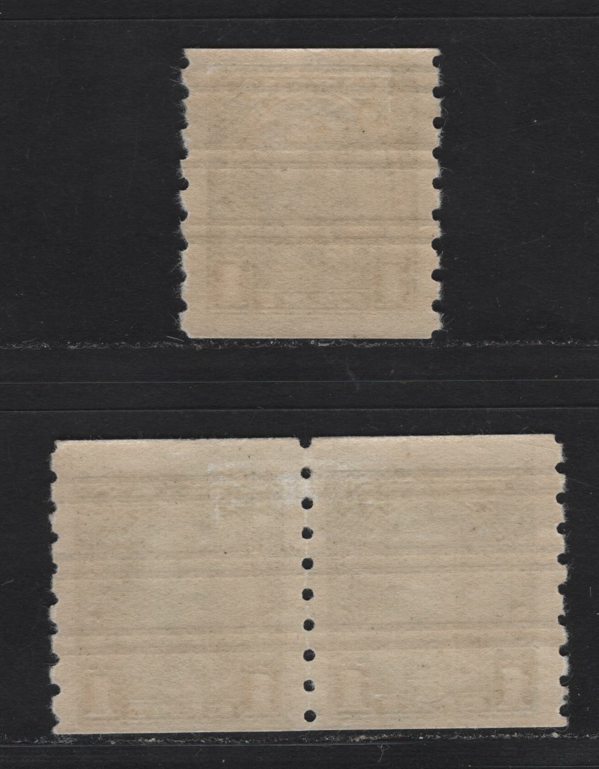 Lot 358 Canada #228xx 1c Green King George V, 1935-1937 Dated Die Issue Airmail, A Fine & VFOG Coil Pair & Single On CBN-EEEE & CBN-GGG Papers, With Style W Precancel