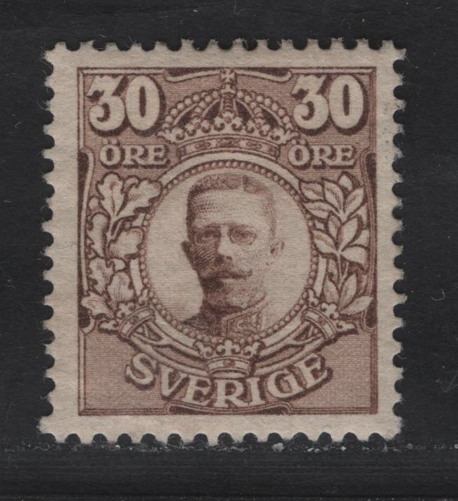 Lot 45 Sweden SC#86 30o Brown Gustaf V, 1910-1919 King Gustaf V Portraits Issue, A VFOG Single, Unwatermarked