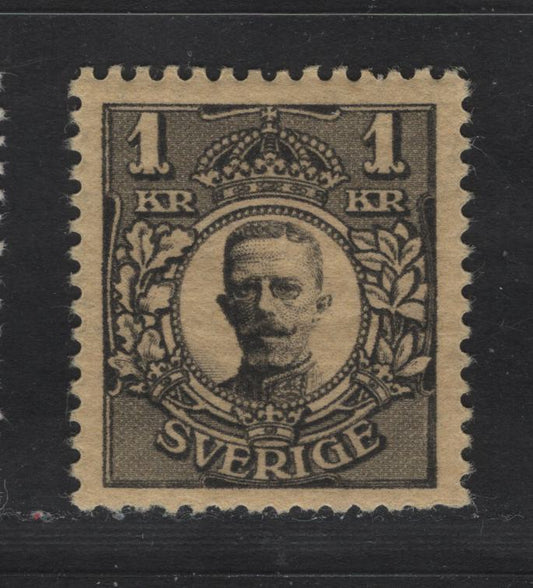 Lot 47 Sweden SC#94 1k Black on Yellow Gustaf V, 1910-1919 King Gustaf V Portraits Issue, A VFOG Single, Unwatermarked