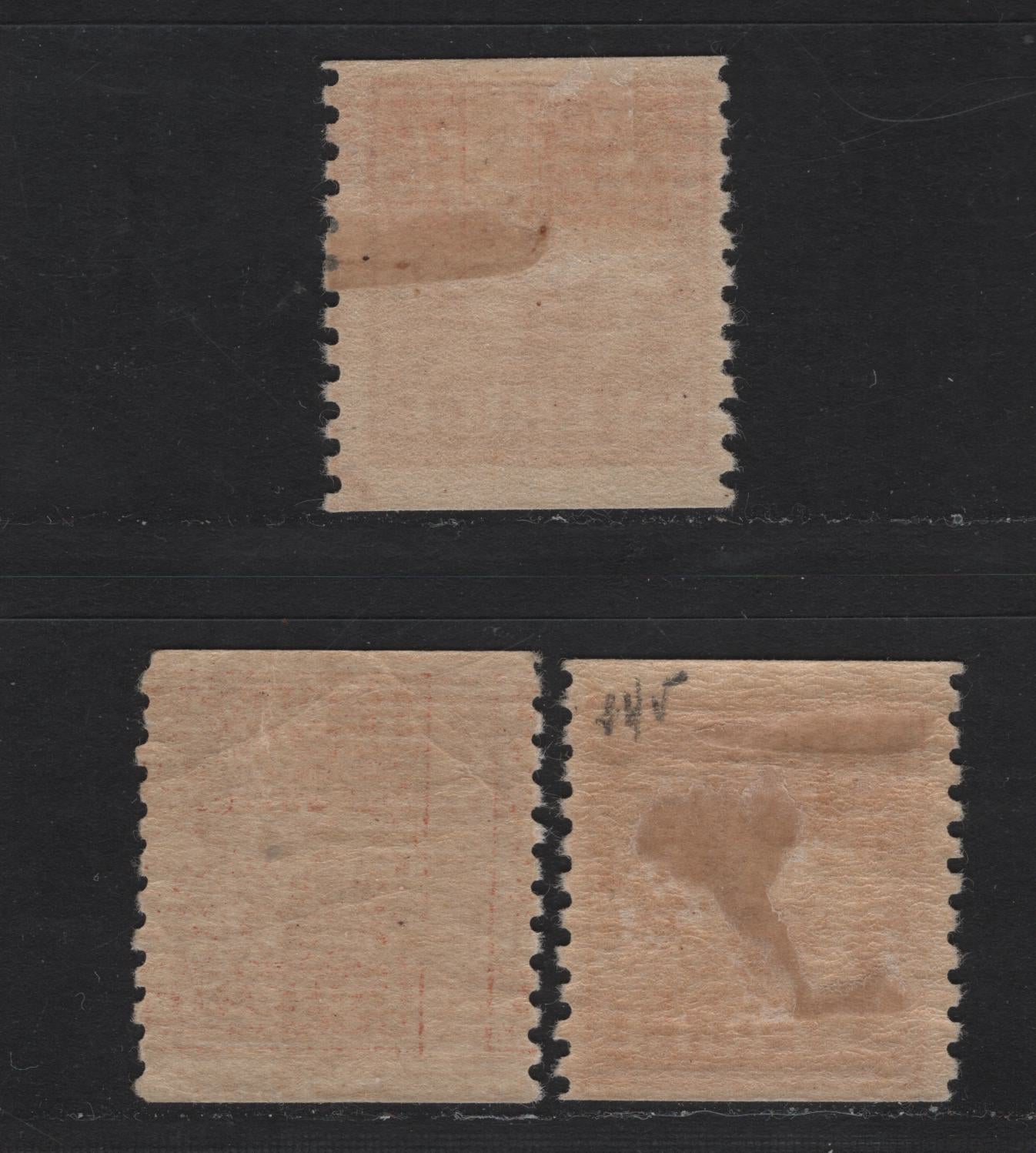 Lot 50 Sweden SC#117, 123var (Facit# 141b, 141cx, 141a) 5o Brownish Red & Orange Brown Lion, 1920 Standing Lion Issue, 3 FOG Singles, Types 1 & 2, One Type 2 Having Inverted Wmk, Others Perf 9.75 Vertical.