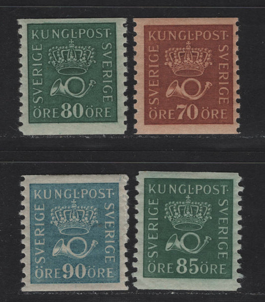 Lot 66 Sweden SC#149-152 70o - 90o Red Brown - Light Blue Crown & Post Horn, 1920-1934 Crown & Post Horn Issue, 4 F/VFOG Singles
