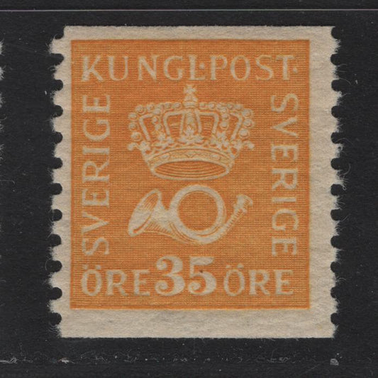 Lot 69 Sweden SC#160 35o Yellow Crown & Post Horn, 1920-1934 Crown & Post Horn Issue, A FOG Single, Watermarked