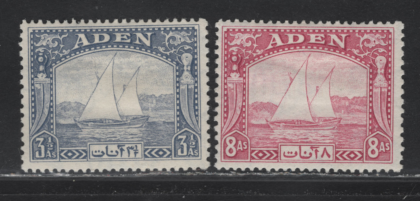 Lot 96 Aden (C) SG#7, 8 3.5a - 8a GrayBlue - Pale Purple Dhow, 1937-1939 Dhow Issue, 2 F/VFOG Singles