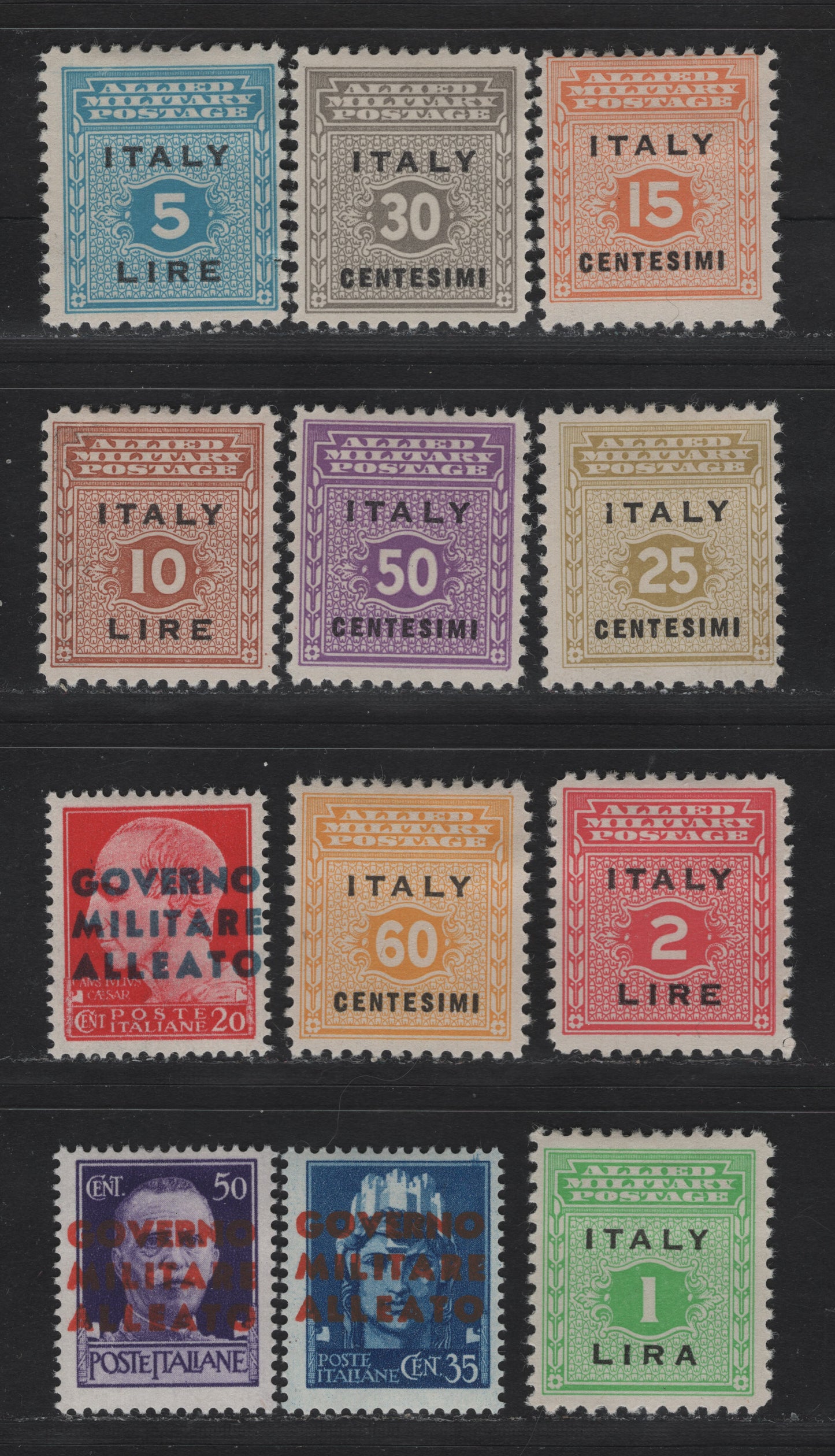 Lot 102 Italy SC#1N1-1N13 15c - 50c Pale Orange - Purple , 1943 Numeral & Overprinted Issue, 12 F/VFOG Singles