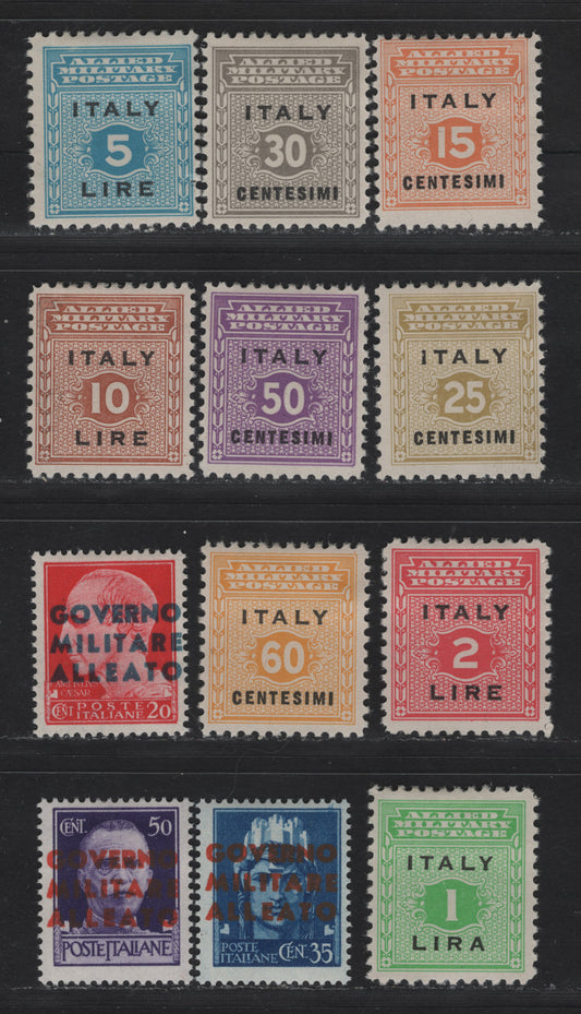 Lot 102 Italy SC#1N1-1N13 15c - 50c Pale Orange - Purple , 1943 Numeral & Overprinted Issue, 12 F/VFOG Singles