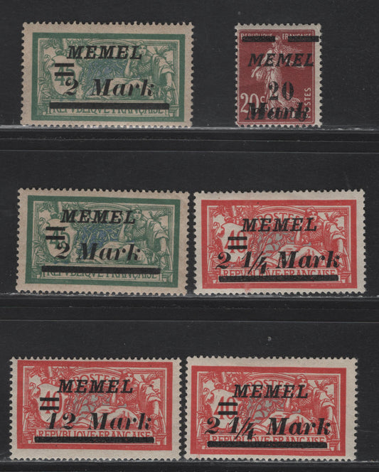 Lot 148 Memel SC#72, 74, 84 20m on 20pf on 20c - 12m Red Brown - Red & Gray Blue , 1922 Surcharged Sower& Mergon Issues, 6 F/VFOG Singles, Includes 2 Shades Of 2.25m