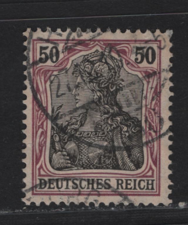 Lot 162 Germany SC#88c 50pf Purple & Black , 1905-1915 Germania Issue, A Very Fine Used Single, Very Pale Yellow Orange Paper, Pre-War Printing, Lozenges Wmk, December 27 1910 Cancel.