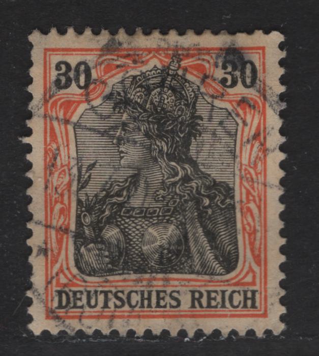 Lot 164 Germany SC#86c 30pf Orange & Black , 1905-1915 Germania Issue, A Very Fine Used Single, Pre-War Printing On The Scarler Pale Orange Paper