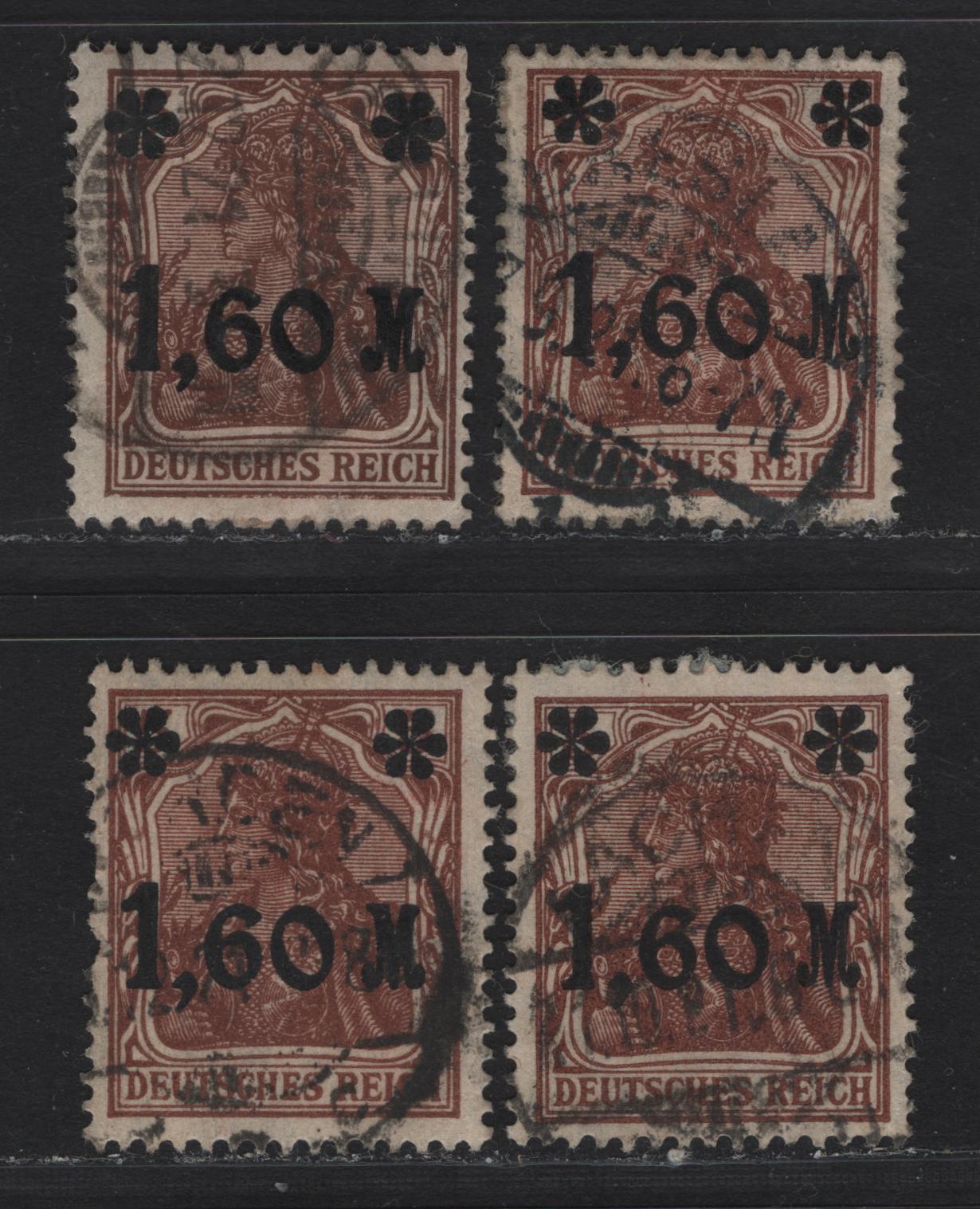 Lot 167 Germany SC#133 (Michel 154Ia, 154IIa) 1.6m on 5pf Reddish Brown , 1921 Surcharged Issue, 6 Fine/Very Fine Used Singles